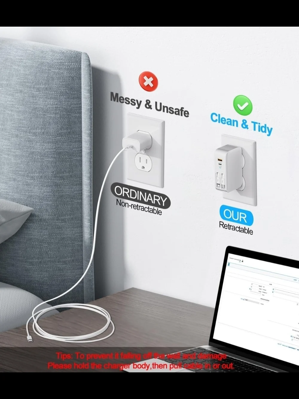 Jasput 4-in-1 Multi Port 40W Retractable Phone Wall Charger with Foldable Plug